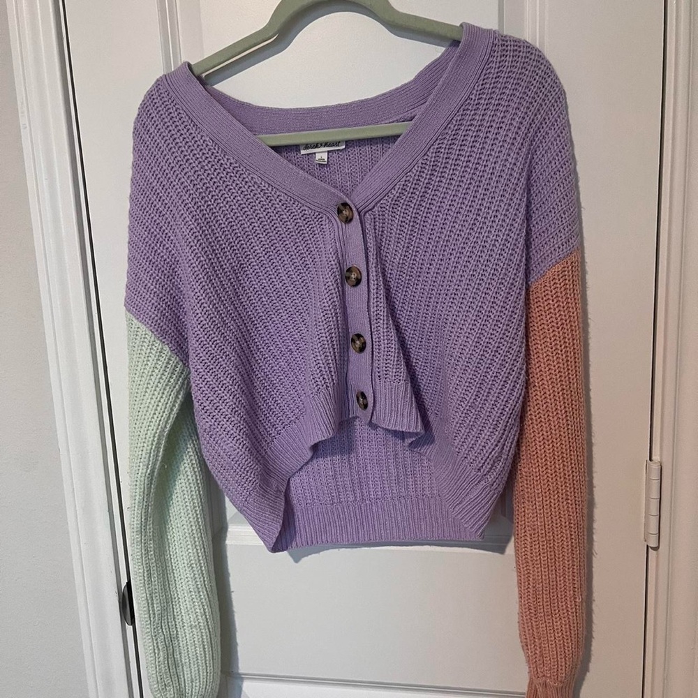 Purple and Pink Ribbed Knit Cardigan